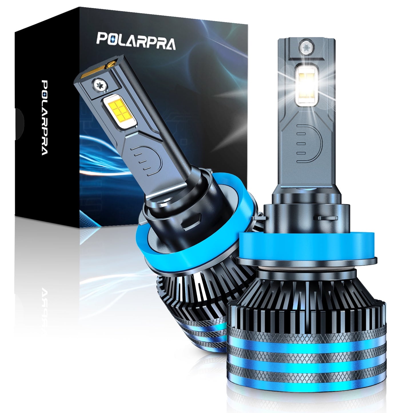 POLARPRA H11 Led Headlight Bulbs - 18,000LM 12CSP Chips 600% Super Brighter H8/H9/H16 LED Bulbs 6500K Cool White 1:1 Mini Size Plug and Play for H11 Hi/Lo Beam and Fog Light Bulbs - Pack of 2