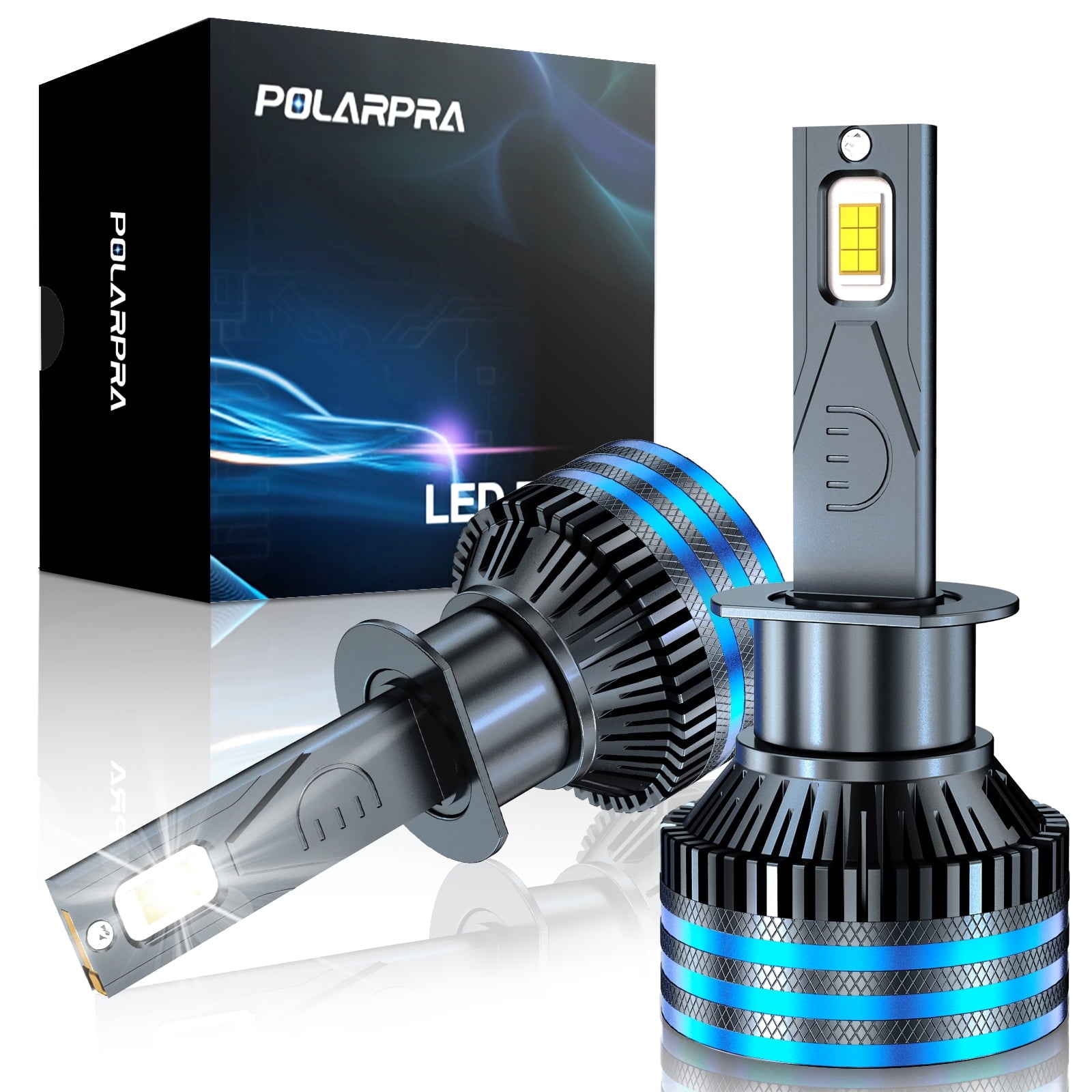 POLARPRA H1 LED Headlight Bulbs - 18,000LM 12CSP Chips 600% Super Brighter 1:1 Mini Size Plug and Play 6500K Cool White Replacement for High and Low beam Fog Lights - Pack of 2