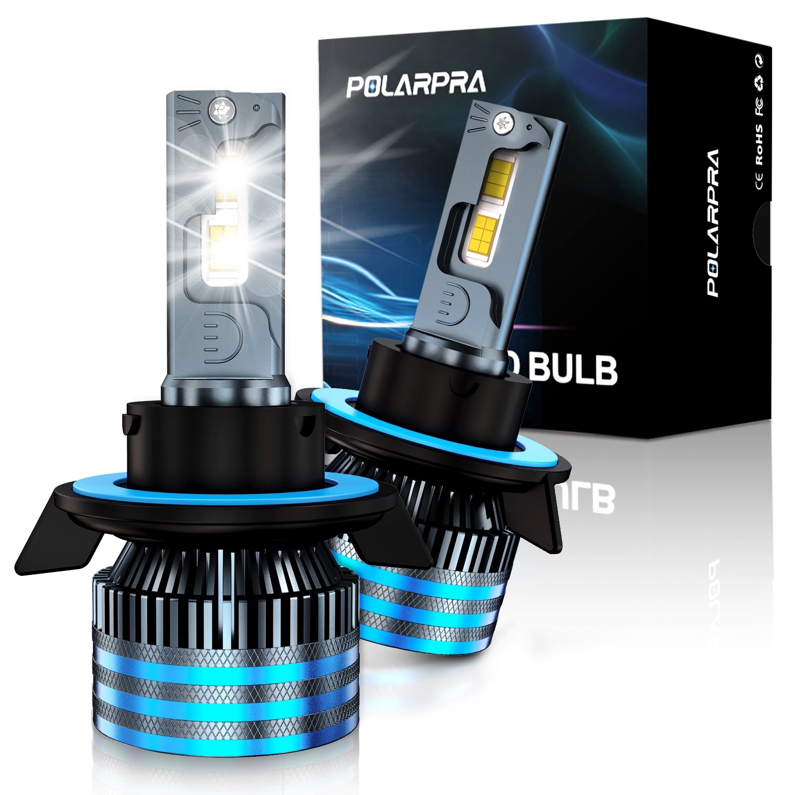 POLARPRA H13/9008 Led Headlight Bulbs - 18,000LM 24CSP Chips 600% Super Brighter Led Bulbs High and Low Dual Beam 6500K Cool White 1:1 Mini Size Plug and Play for Halogen Replacement Kit - Pack of 2