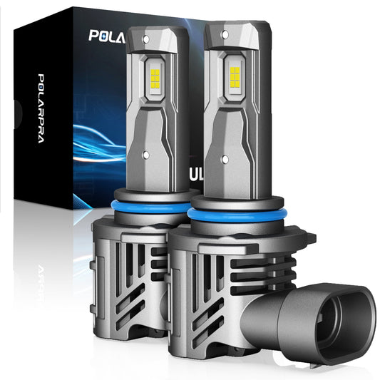 POLARPRA 9005 HB3 Led Headlight Bulbs - 18,000LM 12CSP Chips Super Brighter 9005 High Beam 6500K Cool White 1:1 Mini Size Plug and Play Wireless LED Bulbs for Halogen Replacement - Pack of 2