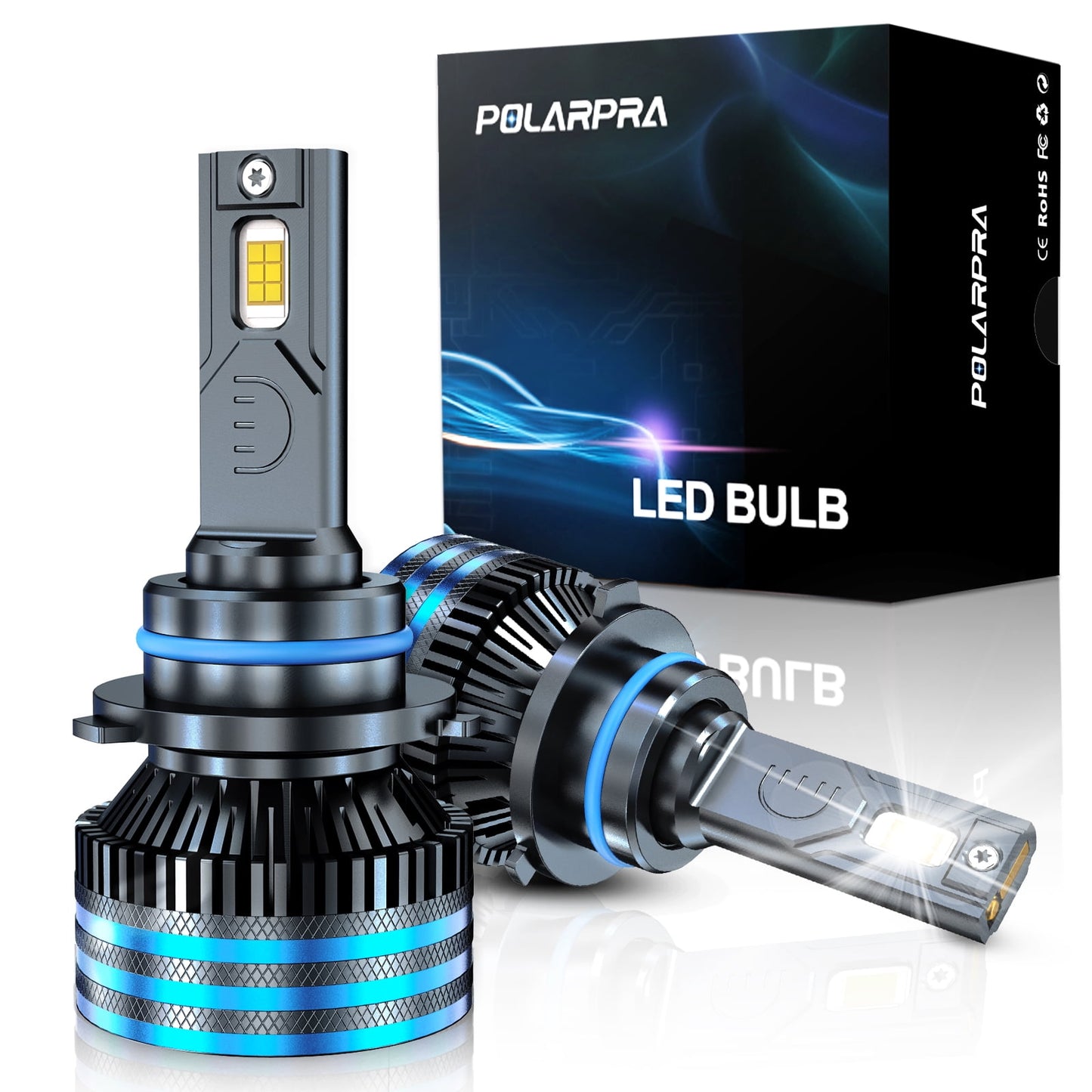 POLARPRA 9005 Led Headlight Bulb - 18,000LM 12CSP Chips Super Brighter HB3 LED Bulbs 6500K Cool White 1:1 Mini Size Plug and Play LED Headlight Bulbs for High Beam Halogen Replacement - Pack of 2